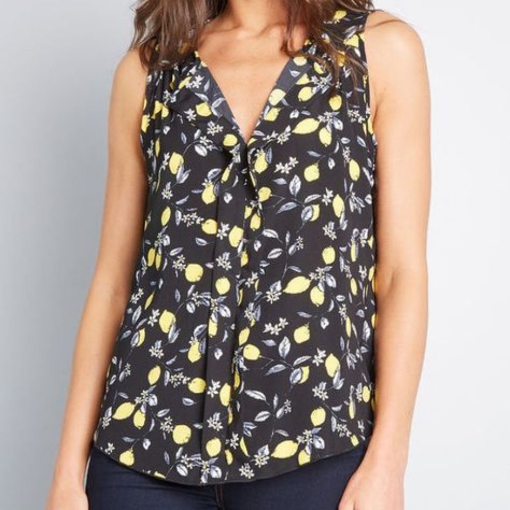 Modcloth Jessy B lemon print black sleeveless top 3X
